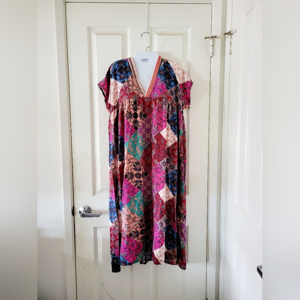 Haley Solar | NWOT Pretty Colorful Boho Chic Patchwork Midi Dress - Picture 14 of 14